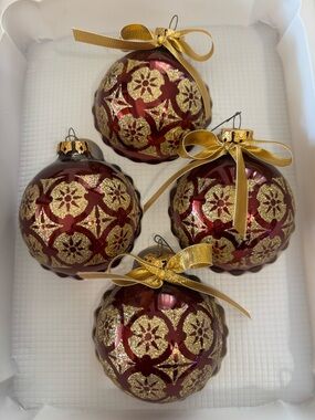 Vintage Red and Gold Glass Ornament Quartet